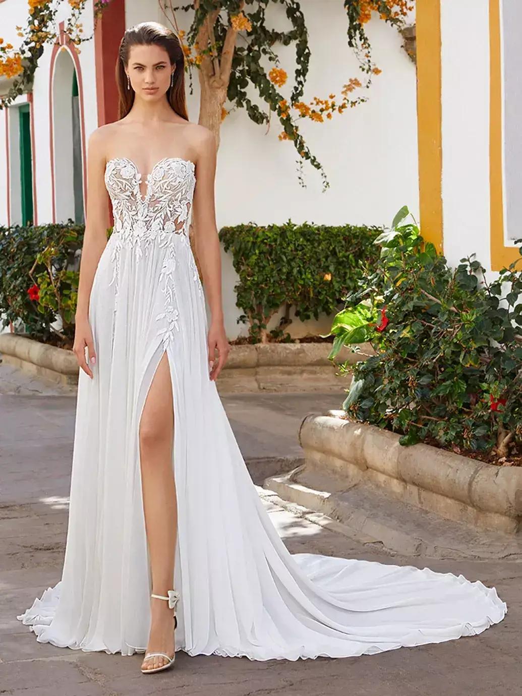 T232052 Timeless A-line Strapless Mikado Gown with Bold Straight Across  Neckline and Pleated Front and Back Details